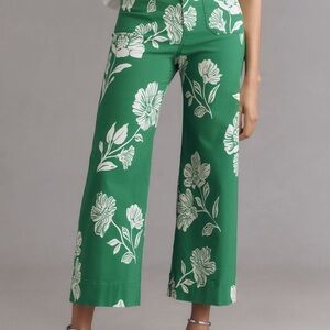 The Colette Magic Fabric Crop Wide Leg Pants- Green Floral from Anthropologie